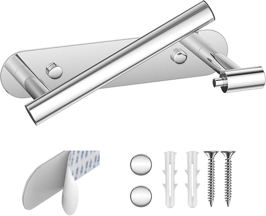 BESy Adhesive or Screw Toilet Paper Holder Wall Mount Rustproof Modern Roll Holder Flexible Pivoting Adjustable Tissue Handle with Self Adhesive or Mounted with Screws Stainless Steel Polished Chrome