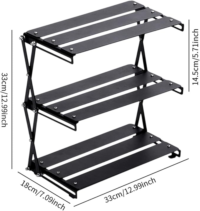 Foldable Camping Storage Rack Display 3 Layered Simple Multipurpose Organizer Storage Shelf for Home Use Party Indoor Outdoor, Brown(Black)
