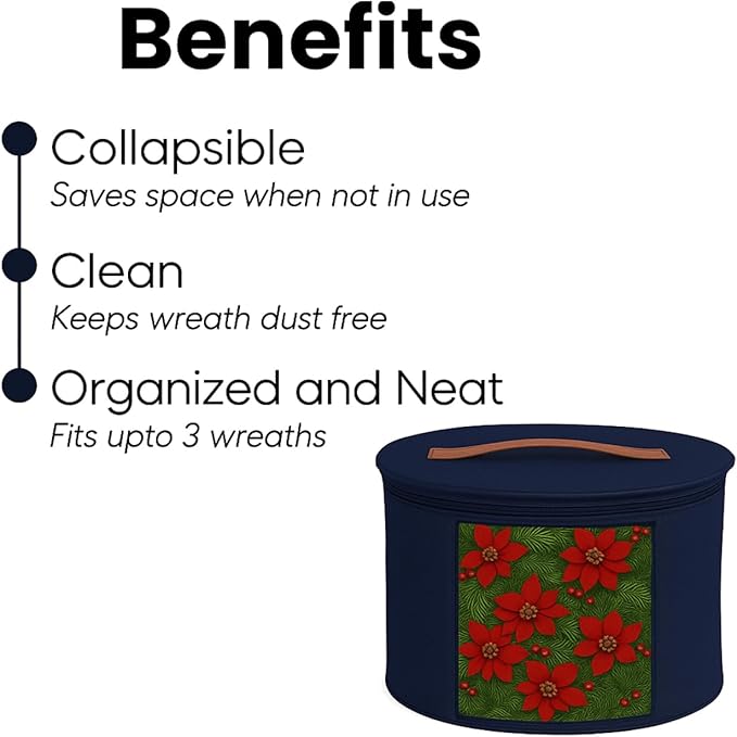 Christmas Wreath Storage Bag,Collapsible Felt Holiday Garland Container with Zipper & Handle, Durable Wreath Organizer Bin for Seasonal Decor Storage 20 x 12 (Blue, 12 x 20)