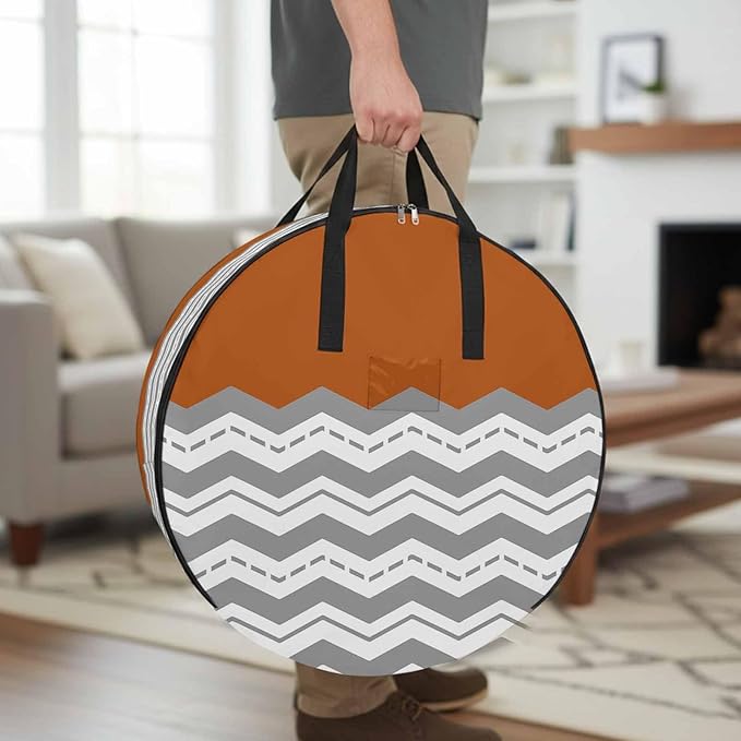 Storage Bag Burnt Orange Grey Waves Round Storage Totes Bins Closet Organizers with Zippers & Handle Chevron Stripe Clothes Storage Container for Bedroom Dorm Space Saving Packing Supplies Moving Bags