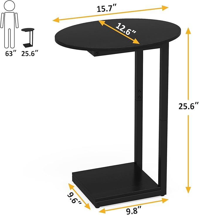 Hosfais Small Side Table End Table, C-Shaped Wood Coffee Table TV Tray for Eating Couch Tables for Small Space, Living Room, Bedroom, Couch (Black 2 Pack)