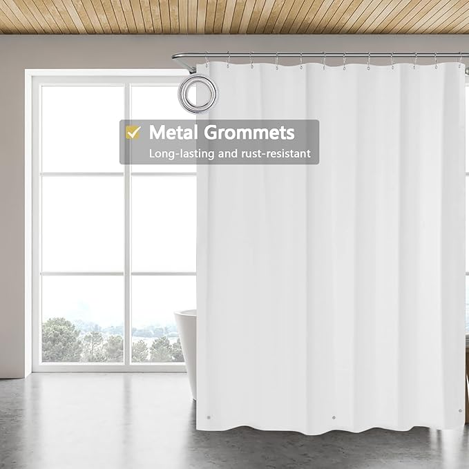 TIKABC White Shower Curtain Liner, 4G PEVA Shower Liner, Plastic Peva Waterproof Shower Curtains, 72x72 inch with Grommet Holes 3 Magnetic Weights