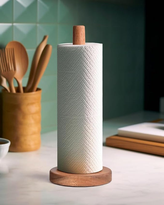 Acacia Wood Paper Towel Holder Stand – Wooden Kitchen Paper Towel Holder Countertop, PTHA, Freestanding Roll Holder for Kitchen & Bathroom & Farmhouse, Standard