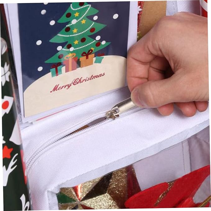 Wrapping Paper Storage Bag, Christmas Wrapping Paper Organizer 37.40x5.51 Inch Large Capacity Wall Hanging Double-Sided Transparent with 10 Pockets Space-Saving Rear Storage Bag with Zipper