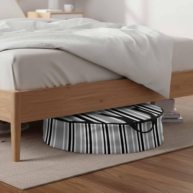 Storage Bag Black Stripes Round Storage Totes Bins Closet Organizers with Zippers & Handle Grey Striped Lines Clothes Storage Container for Bedroom Dorm Space Saving Packing Supplies Moving Bags