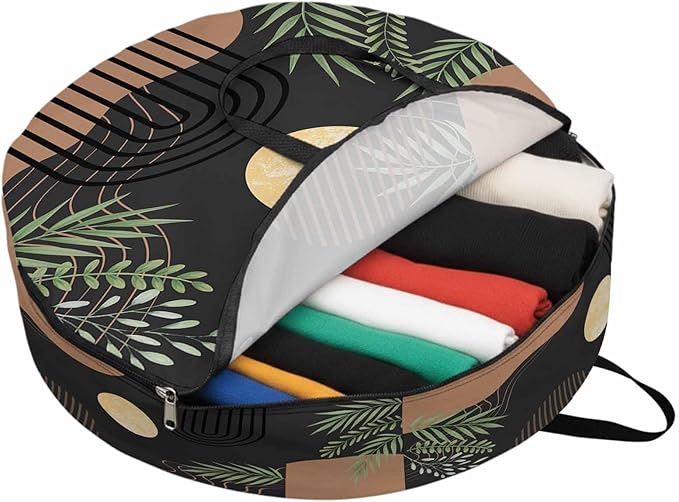 30 Inch Round Storage Bag 1 Pack,Boho Leaf Arch Moon Waterproof Wreath Storage Container with Handles&Zipper Mid Century Vintage Brown Closet Organizer Bags Garland Box