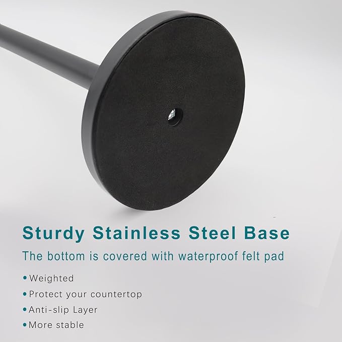 Paper Towel Holder Countertop, Kitchen Roll Holder, Stainless Steel Black Paper Towel Holders for Kitchen Organization, Paper Towel Dispenser Standing Weighted Base for One-Handed Operation