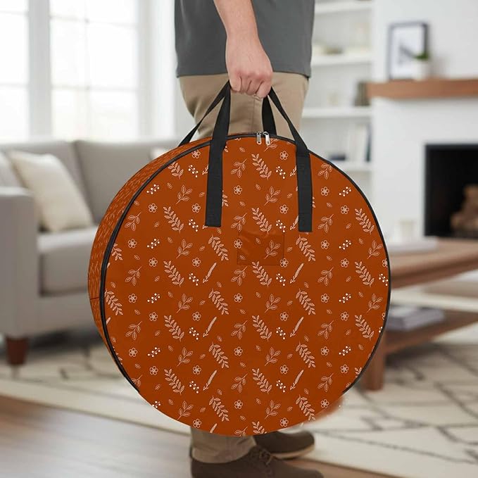 Storage Bag Orange Wheat Ear Round Storage Totes Bins Closet Organizers with Zippers & Handle Floral Leaf Plant Clothes Storage Container for Bedroom Dorm Space Saving Packing Supplies Moving Bags