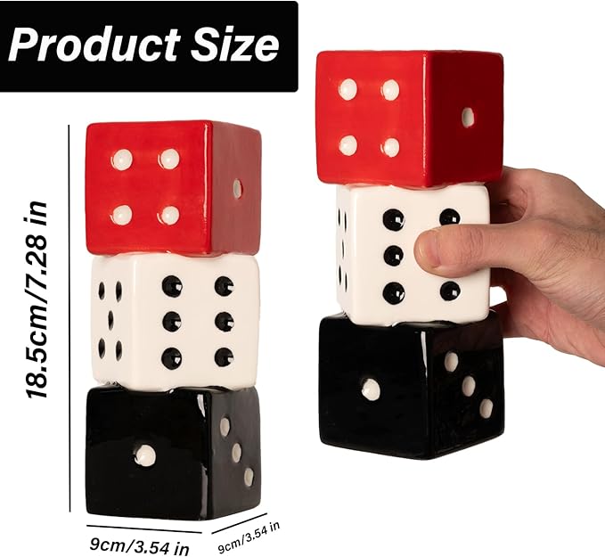 MOUGIGI Funky Dice Vase - Unique Ceramic Home Decor for Bars| Stylish Black, White & Red Geometric Design | Perfect for Fresh, Dried, or Artificial Flower Arrangements | Ideal Gift for Art Lovers
