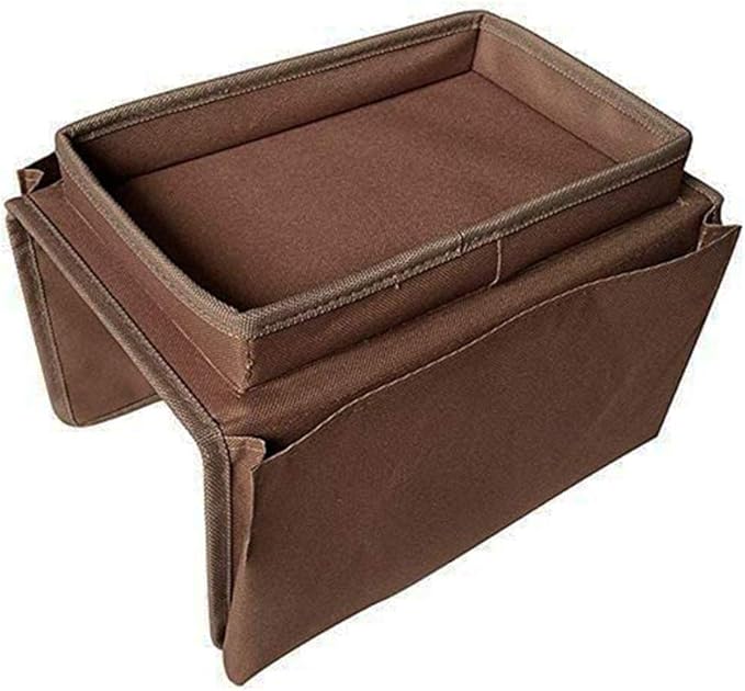 Sofa Armrest Organizer, Couch TV Remote Storage Organizer with Pockets for Recliner Armchair Snacks Glasses Smartphone Magazines Pouch (1Brown)