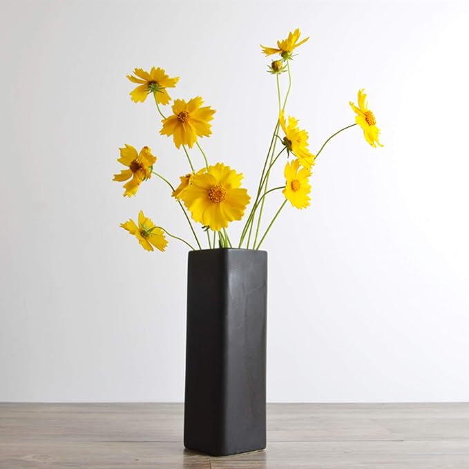 WGV Ceramic Block Vase Bulk, 5" W x 14" H, (Multiple Size/Color Choices) Matte Tall Square Flower Planter Pot, Accents Home Office Tabletop Decor, Ideal Gifts Black 6 Pieces (CSB0514BK)