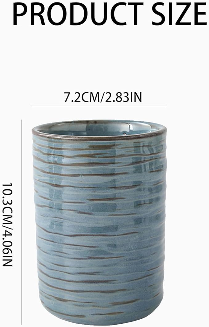 Ceramic Toothbrush Holder for Bathroom, Ceramic Toothbrush Cup, Toothpaste Organizer for Bathroom Countertop, Bathroom Storage Organizer, Kiln Transformation Cup (Vintage Blue)