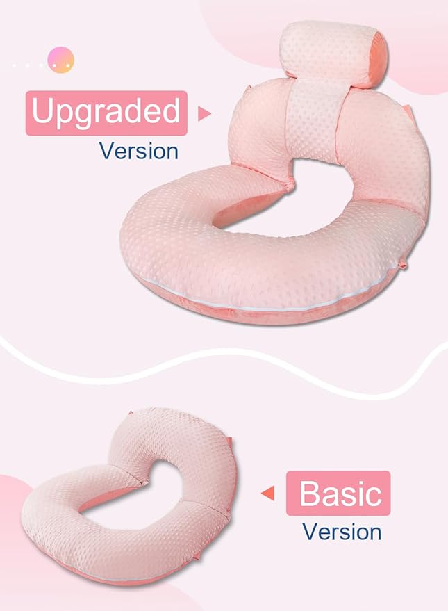 INSEN Reading Pillow, Back Pillow for Sitting in Bed for Reading, Nurse & Relax, Reading Pillow for Adults, Moms & Kids, Sit Up Pillow for Bed, Double-Sided Pink