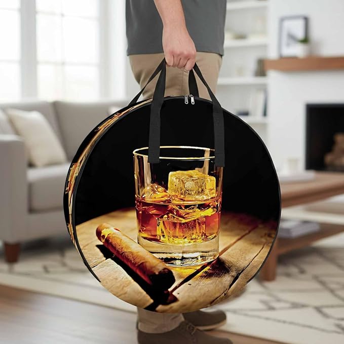 Storage Bag Whisky Glass Round Storage Totes Bins Closet Organizers with Zippers & Handle Wine Cigarettes Wood Clothes Storage Container for Bedroom Dorm Space Saving Packing Supplies Moving Bags