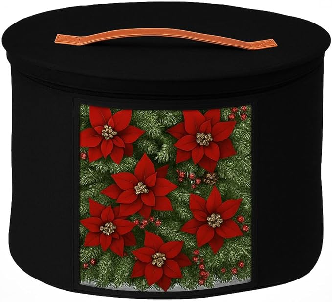 Christmas Wreath Storage Bag,Collapsible Felt Holiday Garland Container with Zipper & Handle, Durable Wreath Organizer Bin for Seasonal Decor Storage 20 x 12 (Black, 12 x 20)
