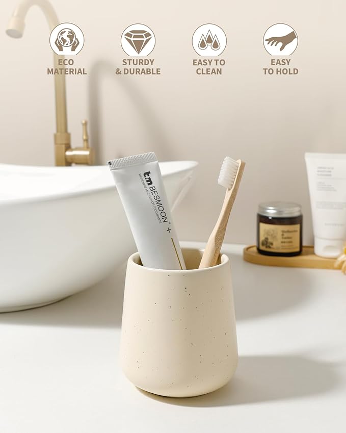 BosilunLife Ceramic Toothbrush Holder (Apricot, Rounded Base)