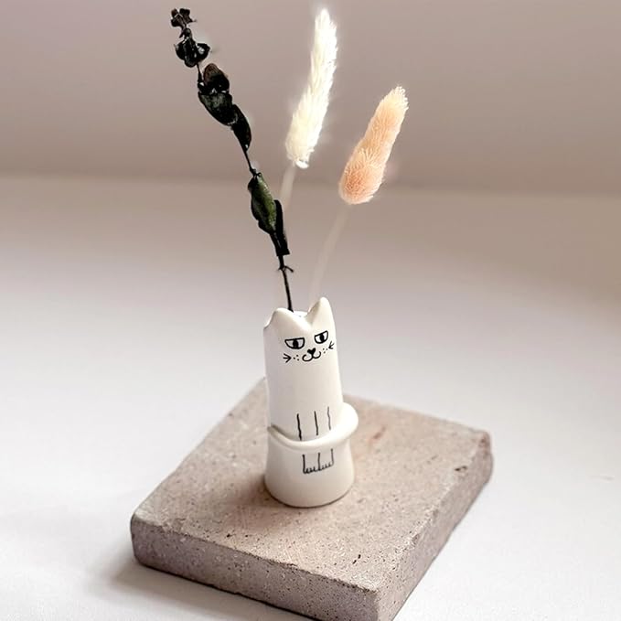 MOUGIGI Set of 5 Cat Flower Vase Bud Ceramic Small Cute Mini Handmade Decor - Unique Modern Tiny Wedding Party Birthday Gift - Bulk Trendy Pretty Little Vases