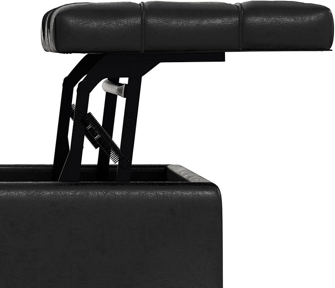 SIMPLIHOME Harrison Small Coffee Table Storage Ottoman - 30 inch Wide Upholstered Vegan Leather Square Lift-Top Ottoman in Distressed Black, Transitional Ottoman for Living Room with Hidden Storage
