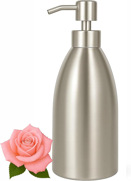 304 Stainless Steel Soap Dispenser 16oz Rust-Proof Liquid Soap Pump Bottle for Kitchen or Bathroom Countertop Hand Dish Lotion Leak-Proof (Stainless Steel)