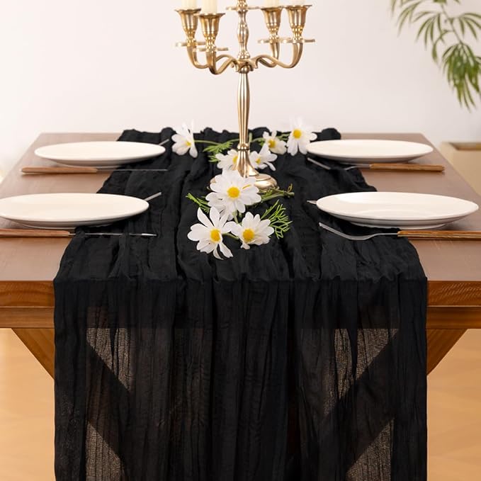 Socomi 6pcs Black Easter Spring Cheesecloth Table Runner Boho Rustic Gauze 120 inch 10FT Cheese Cloth Runner for Wedding Party Baby Shower Birthday Home Decor Holiday Decorations