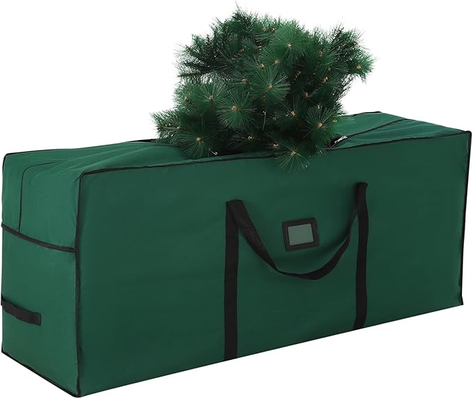 combocube Large Christmas Tree Storage Bag 7.5 ft, 600D Oxford Fabric Heavy Duty Christmas Tree Container, Waterproof Xmas Artificial Tree Storage Box with Reinforced Handles and Dual Zippers, Green
