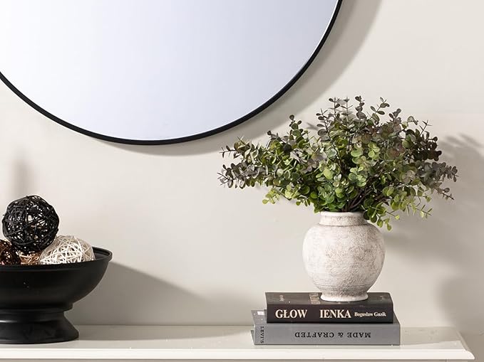 Ceramic Rustic Vase, 6 Inch Small Flower Farmhouse Vase Decorative Vase Short Pottery Vases for Home Decor Table Living Room Entryway Mantel Bookshelf Bedroom Bathroom Kitchen - Rustic White