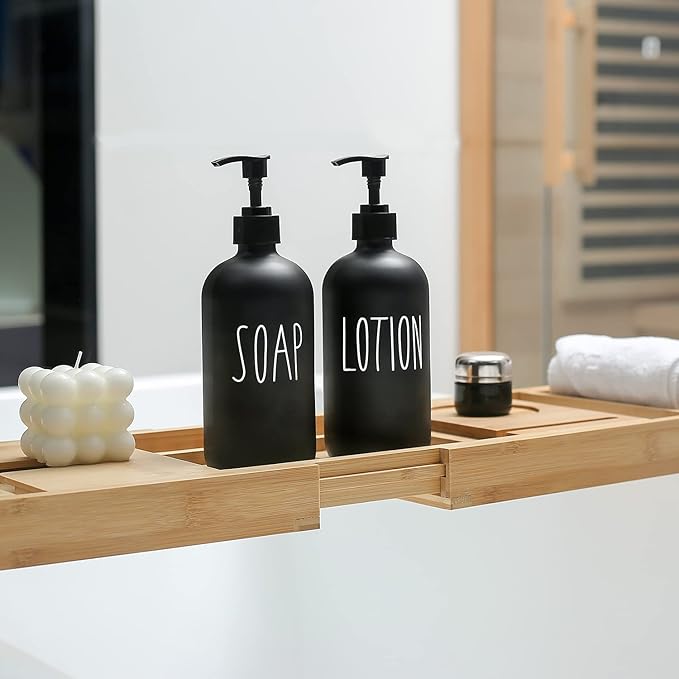 MOMEEMO Matte Black Soap Dispenser Bathroom Set, Contains Lotion and Hand Soap Dispenser, Suitable for Bathroom Decor Farmhouse Style. (Black)