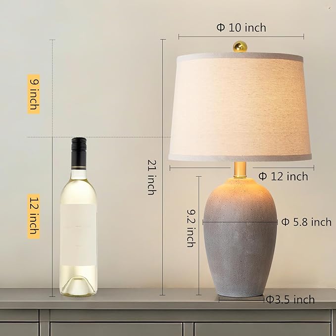 AIEAMPDO 21'' Set of 2 Farmhouse Ceramic Table Lamps for Living Room Bedroom, Nightstand Rustic Brown Desk Lamp for Bedside End Table Entryway, 2 LED Bulbs Included