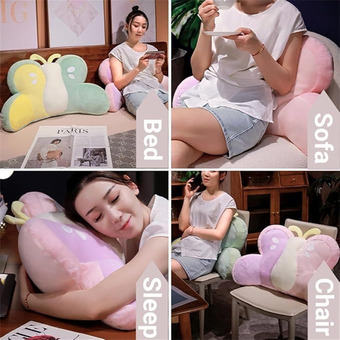Cute Butterfly Reading Pillow Faux Fur Reading Pillow Back Rest Pillow with Arms TV Relax Sitting Pillow for Reading,Relaxing,Watching TV,Gaming