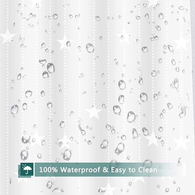 Shower Curtain Liner, White Pentagram Waterproof PEVA Shower Curtains with 3 Duty Heavy Bottom Magnets and 12 Rust Proof Grommets, 72x72 Weighted Shower Liner for Shower Stall, Bathtubs