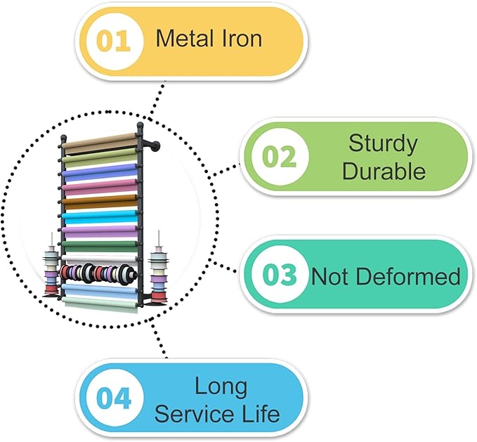 Wall Wrapping Paper Ribbon Organizers and Storage for Gift Shop/Flower Store, Iron Finish Commercial Multi-Purpose Stand, 120cm/47.2inch Tall,Gold 70cm/27.5in Wide