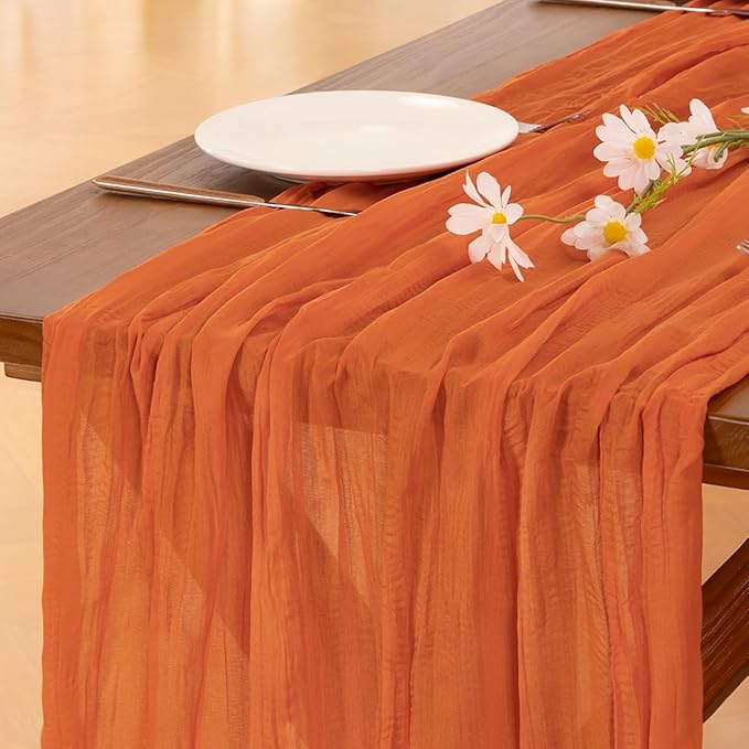 Socomi 3pcs Orange Cheesecloth Table Runner Easter Spring Boho Rustic Gauze 120 inch 10FT Cheese Cloth Runner for Wedding Party Baby Shower Birthday Home Decor Holiday Decorations
