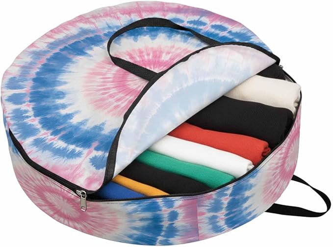 Storage Bag Blue Pink Tie Dye Round Storage Totes Bins Closet Organizers with Zippers & Handle Bohemian Tribal Style Clothes Storage Container for Bedroom Dorm Space Saving Packing Supplies Bags