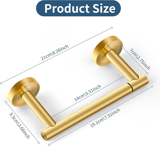 Newfun Bush Gold Toilet Paper Holder, SUS 304 Stainless Steel Adjustable Double Post Pivoting Toilet Paper Roll Holder Wall Mount for Bathroom