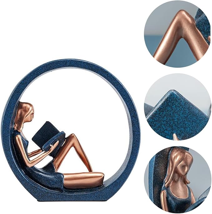 EKDJKK Resin Figurine Reading a Book Yoga Girl Bookshelf Bookcase Aesthetic Decoration Sculpture Accent Piece, Art Sculptures Modern Accents Figurine for Library Office Steel Statue Gifts