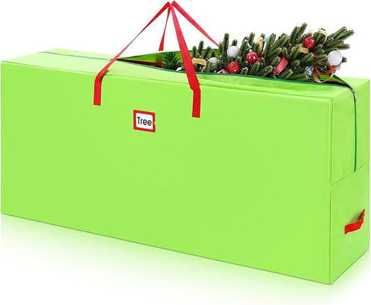7.5 ft Christmas Tree Storage Bag Heavy Duty 420D Oxford Artificial Christmas Tree Bag with Reinforced Handles Dual Zippers Card Slot Wide Opening Extra Large Storage Container, Green