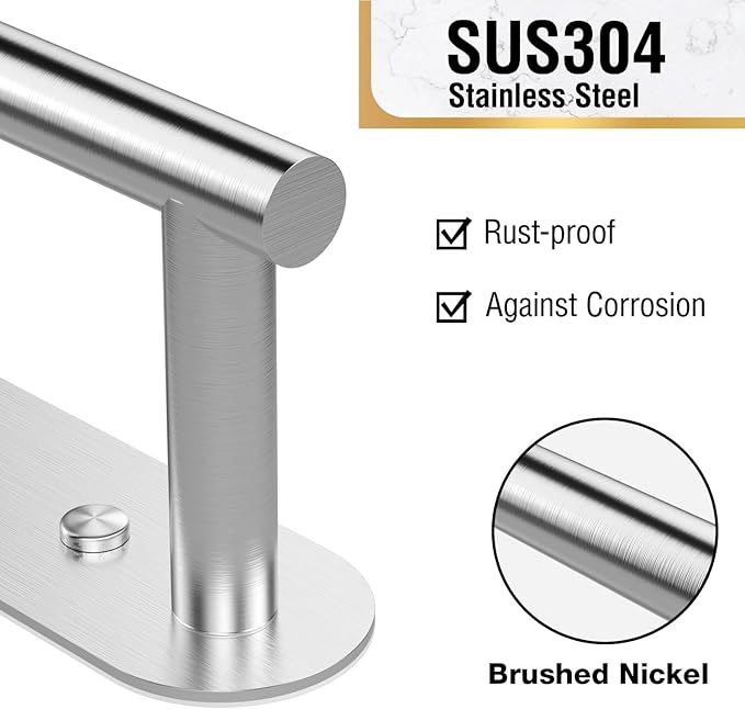 HITSLAM Brushed Nickel Toilet Paper Holder, SUS304 Stainless Steel Bathroom Toilet Paper Roll Holder Wall Mounted and Self Adhesive, No Drill Tissue Holder Use for Washroom and Kitchen