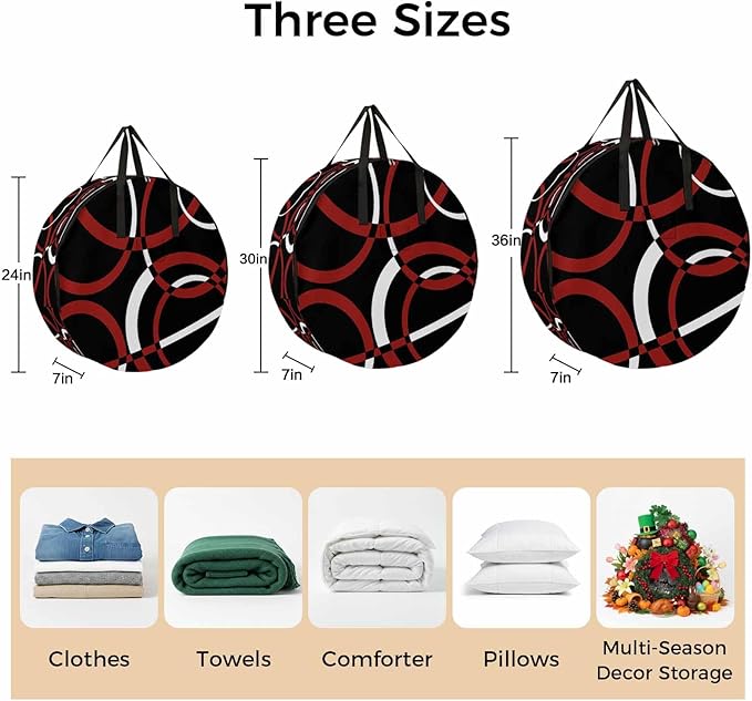 Storage Bag Red Black Geometric Circle Round Storage Totes Bins Closet Organizers with Zippers & Handle Modern Abstract Lines Clothes Storage Container for Bedroom Dorm Space Saving Packing Supplies
