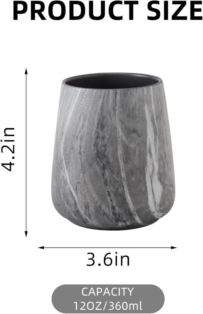 2Pcs Toothbrush Holder for Bathroom - Marble Grey Ceramic Tooth Brushing Holders Set, Toothbrush Cup & Toothpaste Organizer for Bathroom Countertop, Makeup Brush Holder, Pen Holder for Home Storage