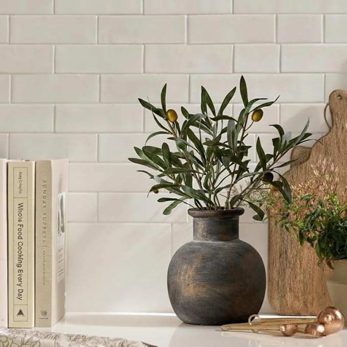 SIDUCAL Ceramic Rustic Farmhouse Vase | 6 Inch Pottery Decorative Flower | Boho | Terracotta Vase for Home Decor Table, Living Room, Bathroom Decoration, Shelf Decor, Mantel, Bronze
