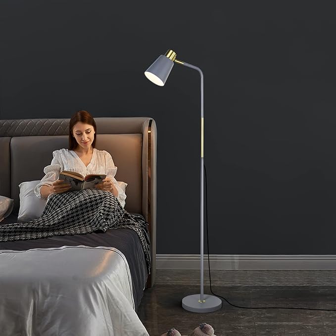 LALISU Floor Lamp, Industrial Floor Lamps for Living Rooms Rustic Farmhouse Reading Standing Floor Lamp Adjustable Metal Heads Indoor Task Lighting for Living Room Bedroom Office Home Décor (Grey)