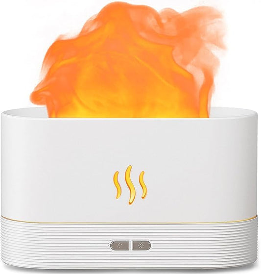 Aegci Essential Oil Diffuser Humidifer with Flame Light Effect, 180ml Air Diffuser for Essential Oils, Humidifiers for Bedroom with 2 Brightness, Auto-Off Function(White)
