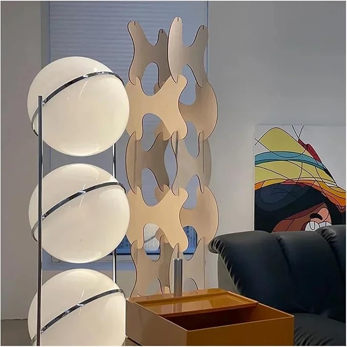 Creative Desk Lamp Chrome Metal White Acrylic Ball Lights Modern Art Lighting Living Study Room Home Decor Floor Lamp(Warm Light,White Light)