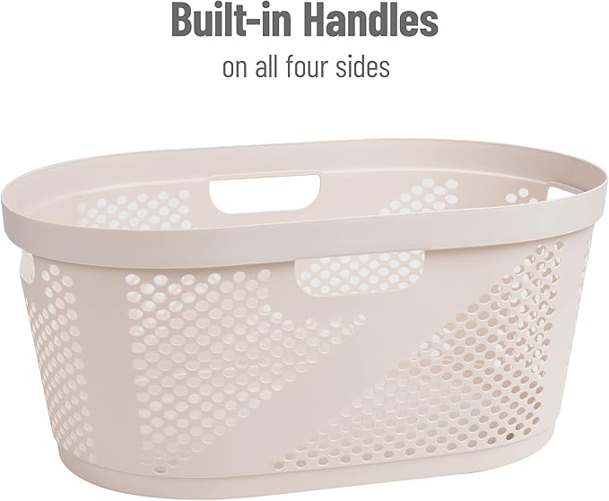 Mind Reader 40L Ventilated Laundry Baskets, Lightweight Clothes Hamper with Cutout Handles for Bathrooms and Closets, Plastic, Set of 2, Ivory