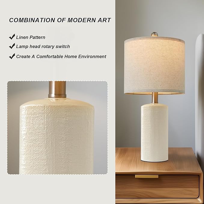 G-SAFAVA 20.25" Small Single Table Lamp for Bedroom Modern Ceramic Nightstand Lamp Farmhouse Bedside Lamp Boho Living Room Lamp White End Side Table Lamp