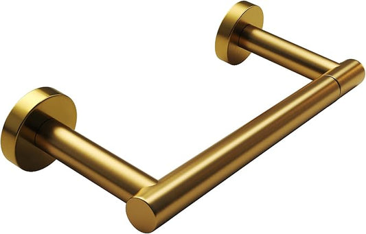POKIM Brushed Gold Toilet Paper Holder, Stainless Steel Double Post Pivoting Wall Mount Holder, Fits Mega Large/Jumbo Rolls, Commercial Bathroom Tissue Dispenser for Home & Commercial Use