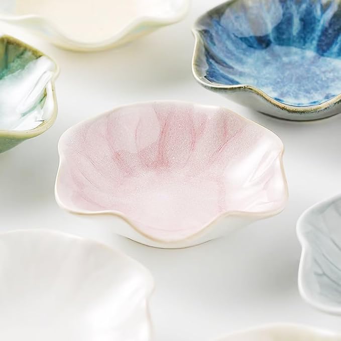 2Pcs Ceramic Jewelry Dish - Lotus Leaf Shape, for Ring Holder Necklace Small Key, Suitable for Mother Friend Sister, Gifts for Women, Cute Plate Trinket Tray, Home Decor (Light Blue & Pink)