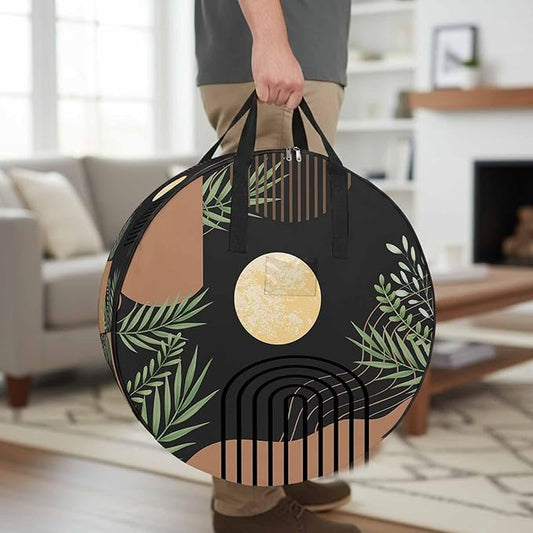 30 Inch Round Storage Bag 1 Pack,Boho Leaf Arch Moon Waterproof Wreath Storage Container with Handles&Zipper Mid Century Vintage Brown Closet Organizer Bags Garland Box