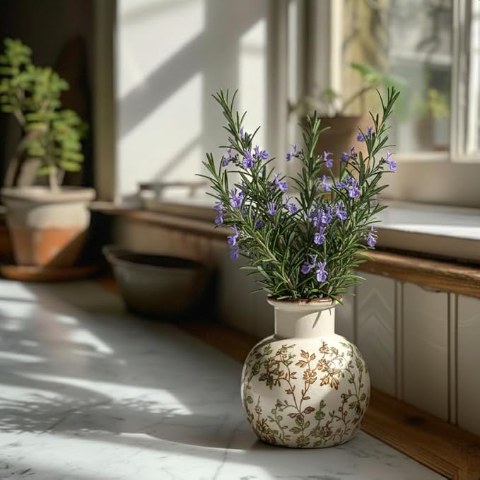 SIDUCAL Ceramic Green and Beige Antique Vase, 5.91 Inch Retro Ice Cracked Chinoiserie Floral Vase, Rustic Farmhouse Vases for Home Decor, Bookshelf, Office, Garden, Chinoiserie Decor, Tuscan Decor