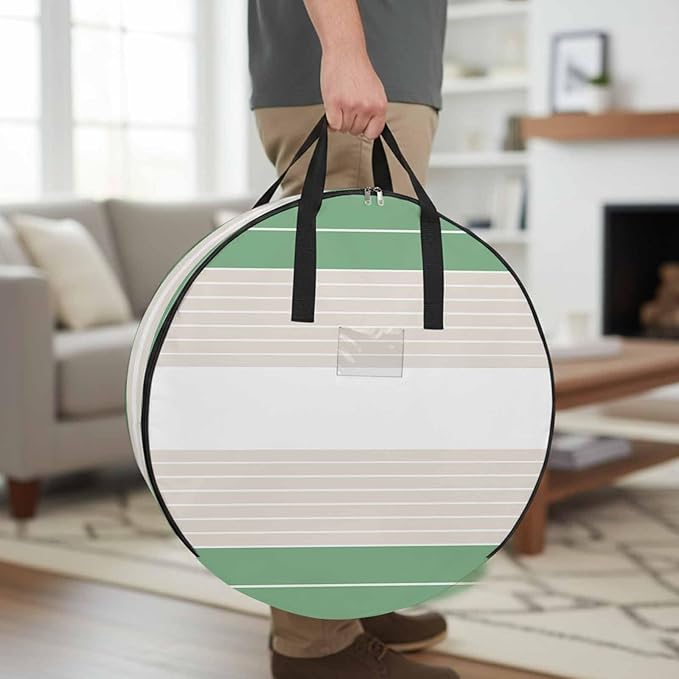Storage Bag Cream Striped Round Storage Totes Bins Closet Organizers with Zippers & Handle Ombre Green Stripes Clothes Storage Container for Bedroom Dorm Space Saving Packing Supplies Moving Bags